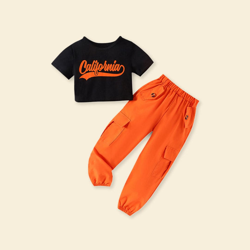Girls Printed Crop Tee with Joggers Set Sets   