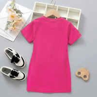 Girls Fuchsia Graphics Short Sleeve T-Shirt Dress Casual Dresses