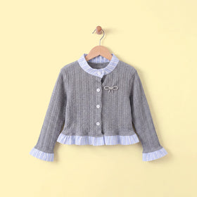 Girls Grey Cable Knit Long Sleeve Cardigan Sweaters & Cardigans Grey 1-2 Y