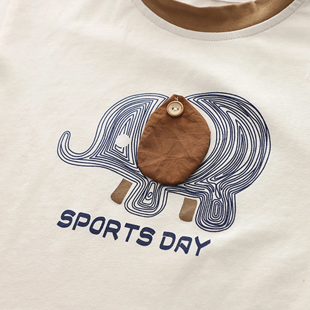 Boys Camel Brown Elephant Graphic Short Sleeve T-Shirt With Shorts Sets 2 pc. Sets