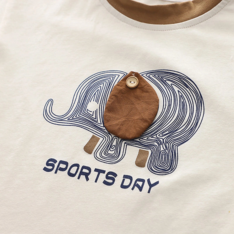 Boys Camel Brown Elephant Graphic Short Sleeve T-Shirt With Shorts Sets 2 pc. Sets