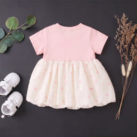 Girls Light Pink Heart Print Bubble Hem Dress Casual Dresses
