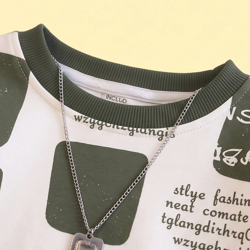 Boys Green Typographic Sweatshirt & Denim Pants Sets Sets