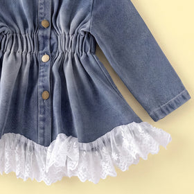 Girls Blue Long Sleeve Fit & Flare Denim Dress Casual Dresses