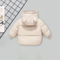 Girls Apricot Solid Front Zipper Hooded Winter Jacket Coats & Jackets