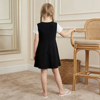Girls Black Solid A-line Dress With Contrast Large Bow Details Casual Dresses