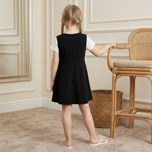 Girls Black Solid A-line Dress With Contrast Large Bow Details Casual Dresses