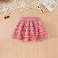 Girls Pink Cherry Print Sleeveless Top With Ruffled Tulle Skirt Sets Sets
