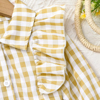 Girls Yellow Checked Long Sleeves Top With Skit Sets Sets