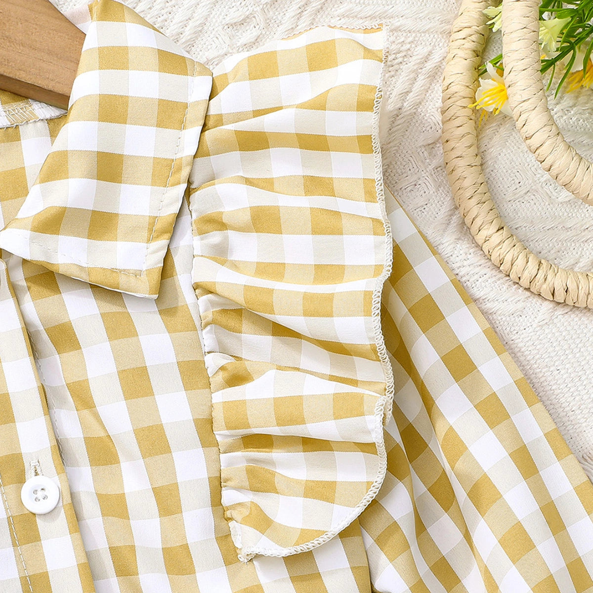Girls Yellow Checked Long Sleeves Top With Skit Sets Sets