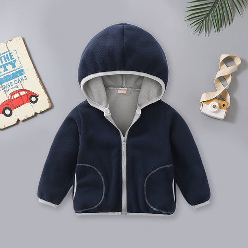 Boys Dark Blue Fleece Front Zipper Hooded Winter Jacket Coats & Jackets Dark Blue 1-2 Y