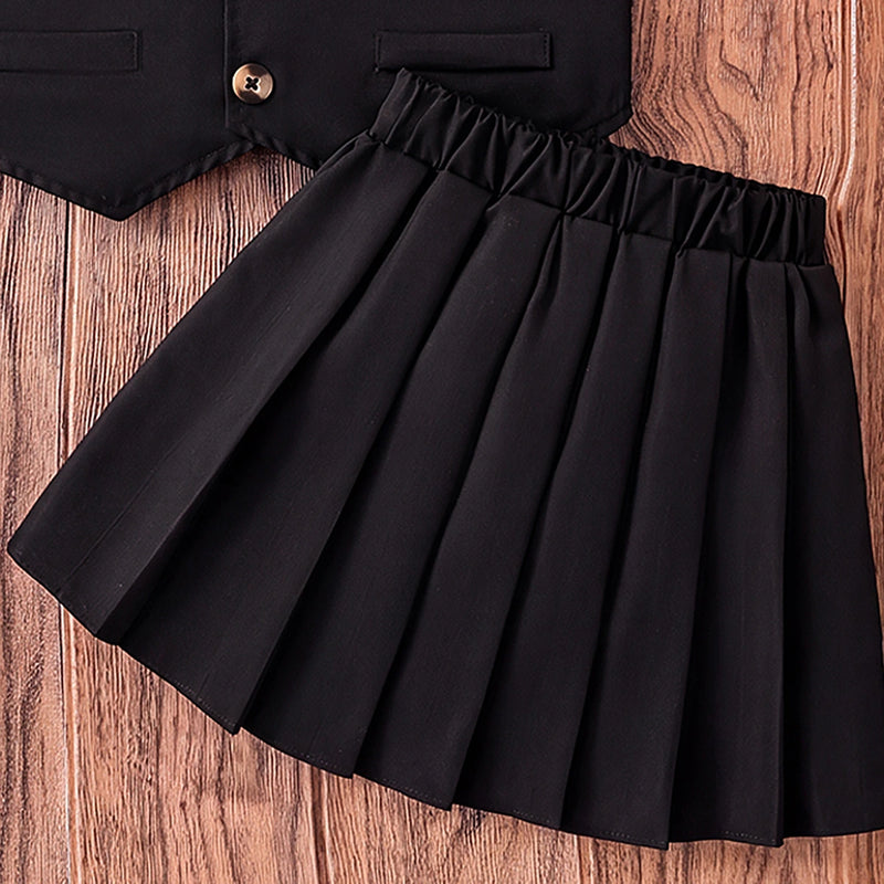 Girls Black Sleeveless Vest With Skirt Sets 2 pc. Sets