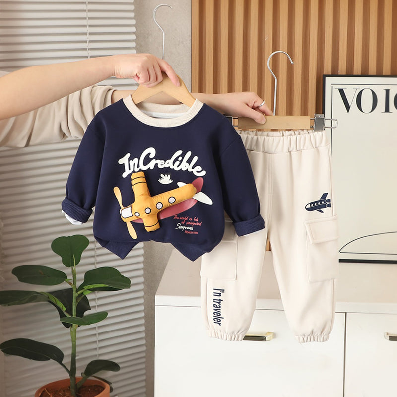 Boys Navy Blue Aeroplane Applique Sweatshirt With Pants Set 2 pc. Sets Navy Blue 1-2 Y