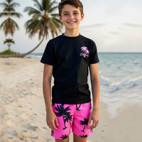 Boys Black Tropical Printed Short Sleeves T-Shirt & Shorts Swimsuit Sets Sets