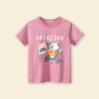 Girls Panda Print Short Sleeves T-shirt Tshirts   