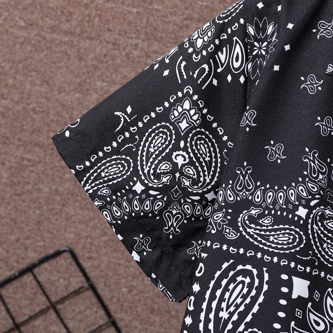 Boys Black Paisley Print Short Sleeve Shirt With Shorts Set 2 pc. Sets