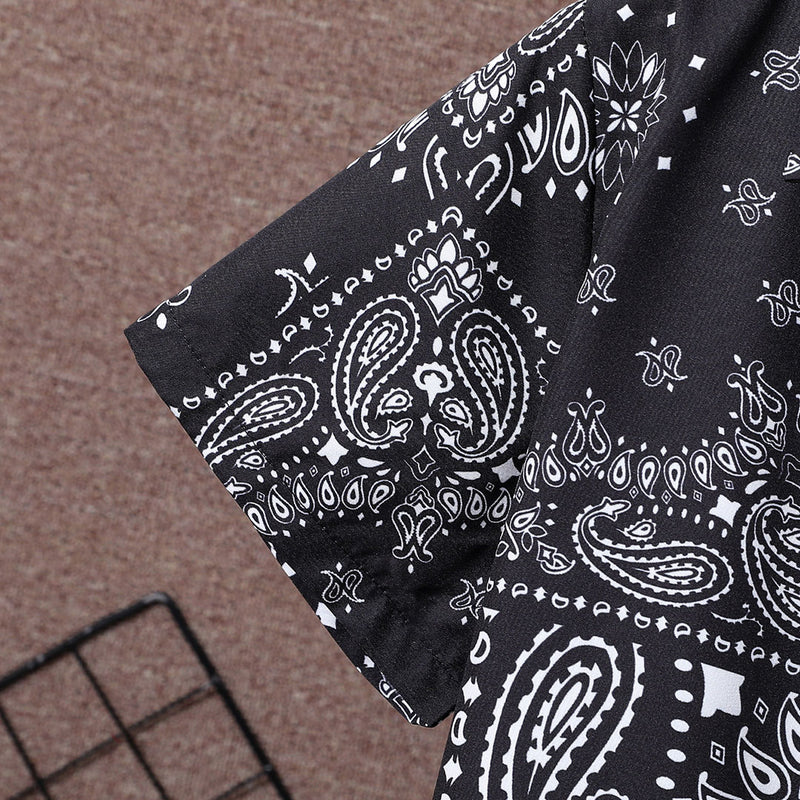 Boys Black Paisley Print Short Sleeve Shirt With Shorts Set 2 pc. Sets
