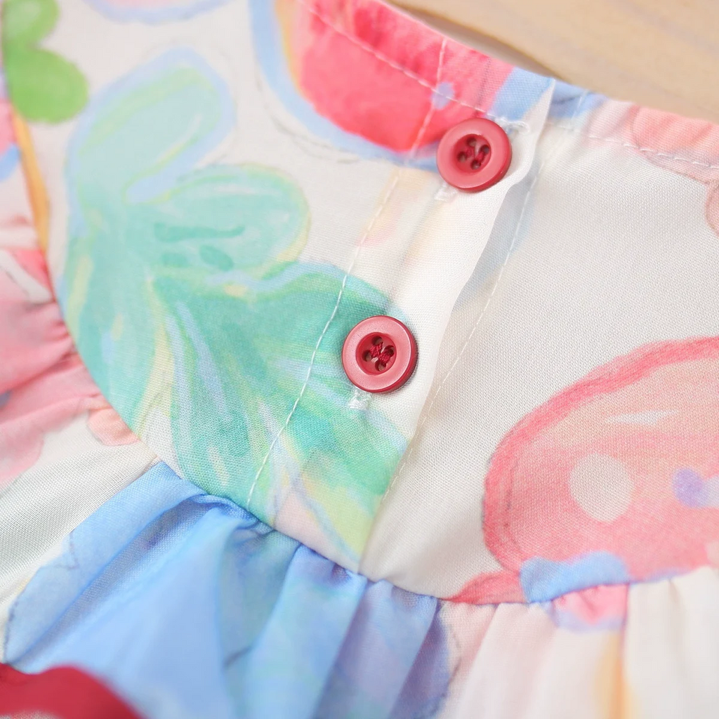 Girls Pink Printed Sleeveless A-Line Dress With Ruffle Details Casual Dresses