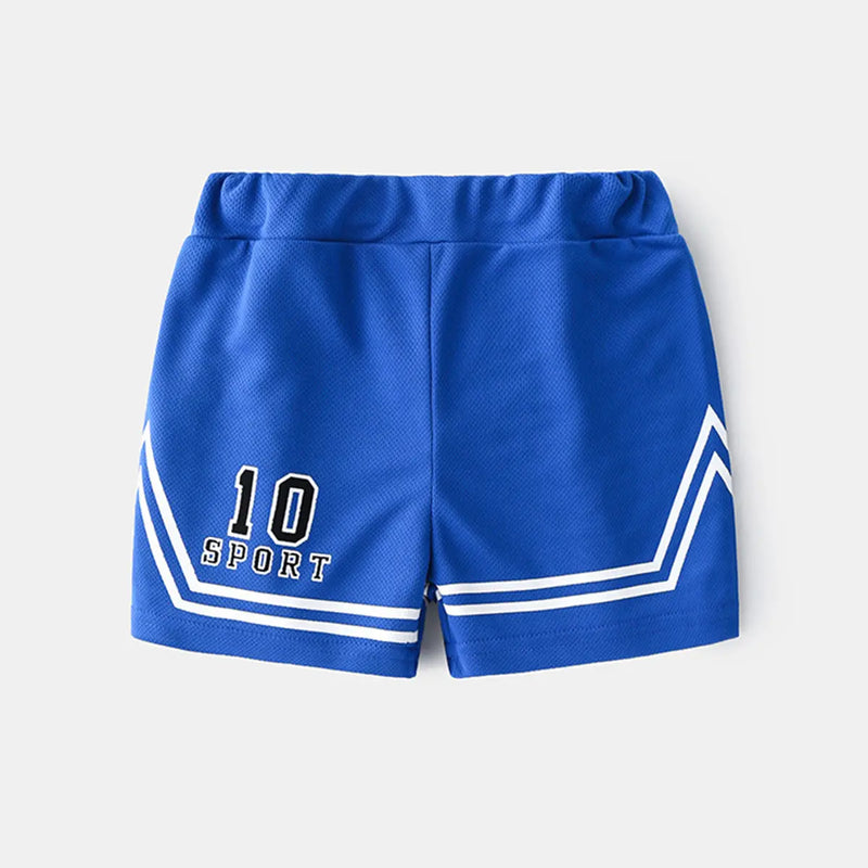 Boys Blue Alphanumeric Printed Sleeveless T-Shirt With Shorts Set Sets