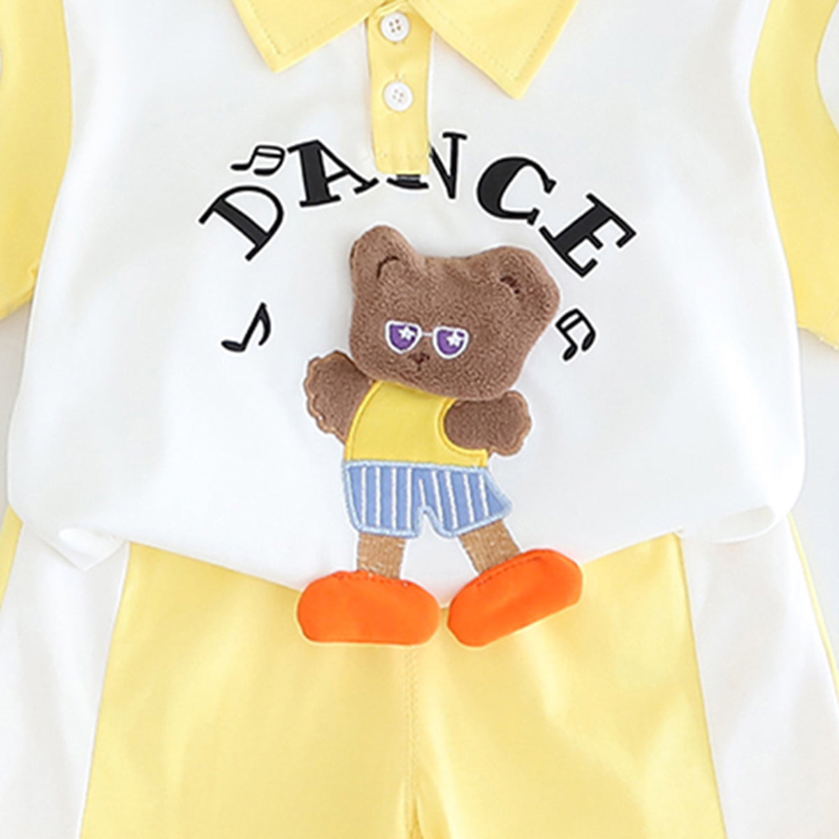 Boys Yellow Cat Applique Color-blocked Polo T-Shirt With Shorts Set 2 pc. Sets