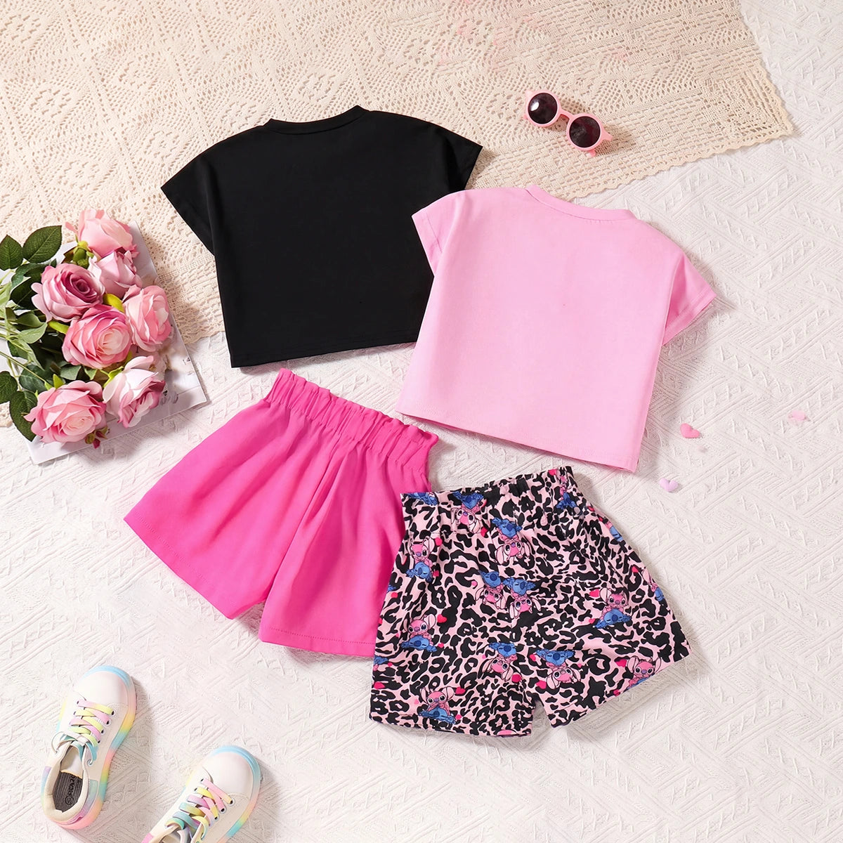 Girls Multicolor Print Short Sleeve T-Shirts With Shorts Sets Pack Of 2 2 pc. Sets