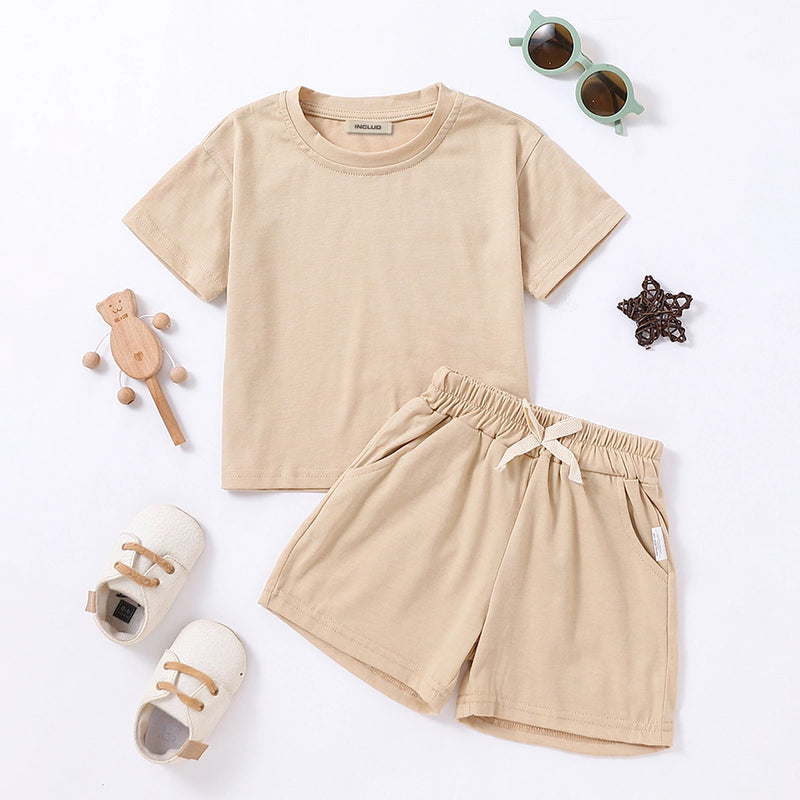 Boys Khaki Short Sleeves T-Shirt With Shorts Co-ord Sets Sets Khaki 1-2 Y