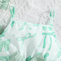 Girls Green Bow Printed Fit & Flare Summer Casual Dress Casual Dresses