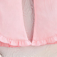Girls Pink Textured One Shoulder Top With Flared Hem Pants Set 2 pc. Sets