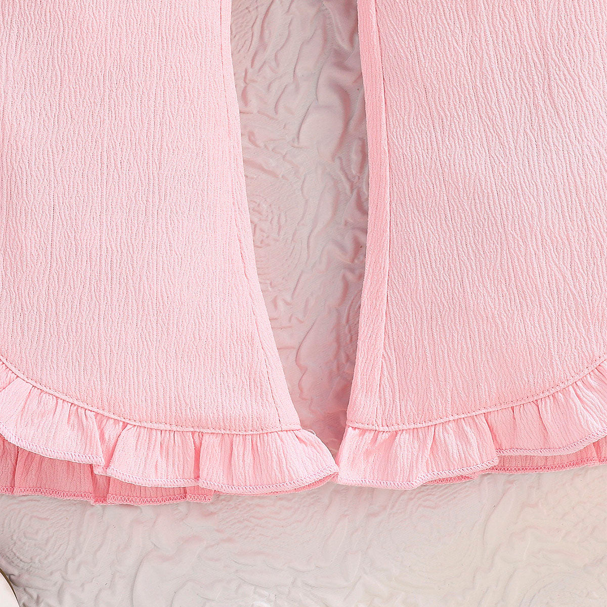 Girls Pink Textured One Shoulder Top With Flared Hem Pants Set 2 pc. Sets