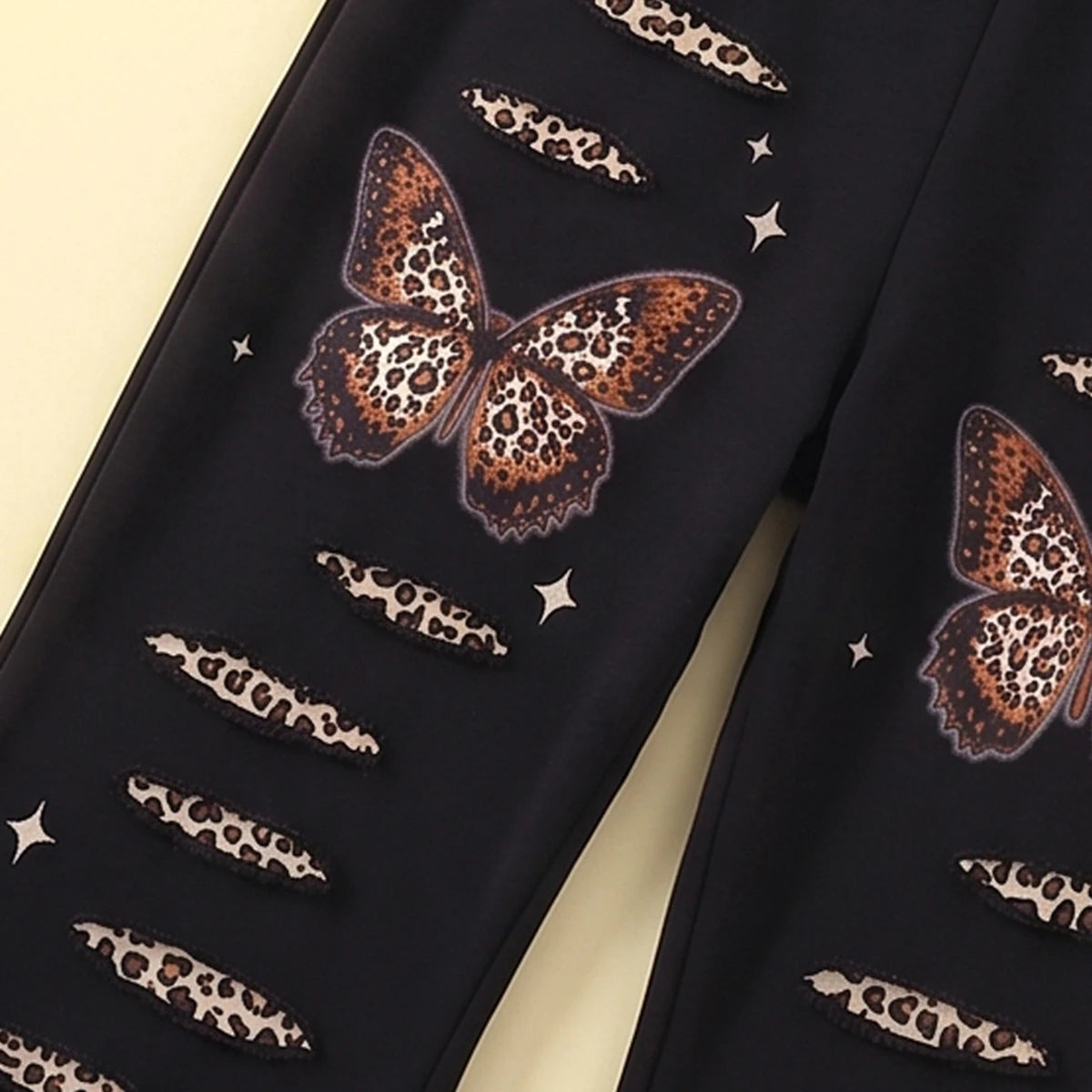 Girls Black Butterfly Print T-Shirt With Pants Sets 2 pc. Sets