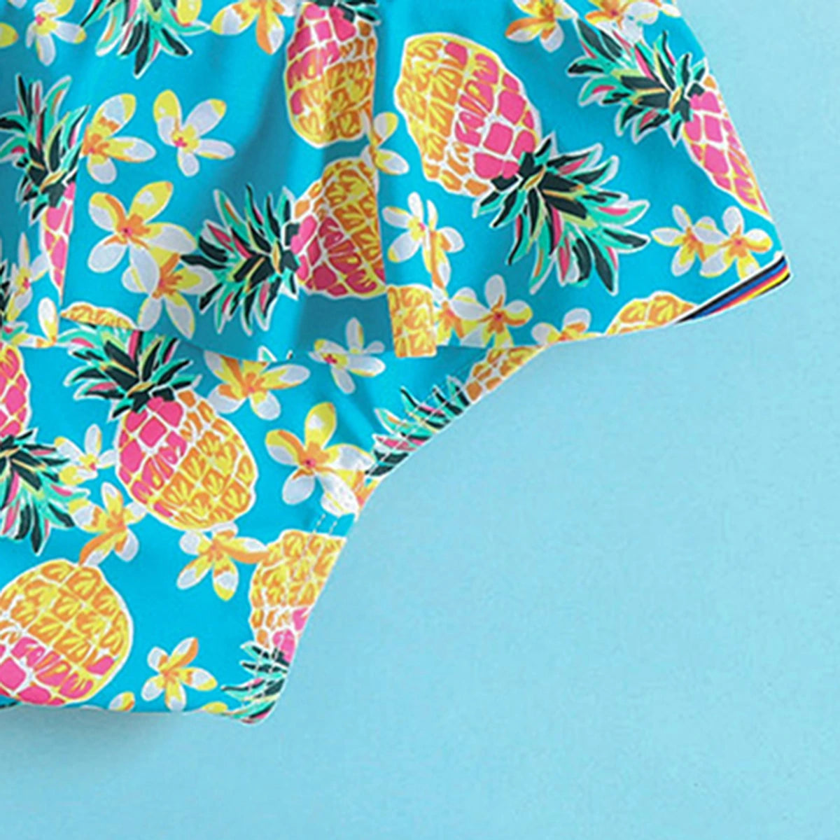 Girls Light Blue Pineapple Printed One Shoulder Top With Briefs Swimwear Sets Sets