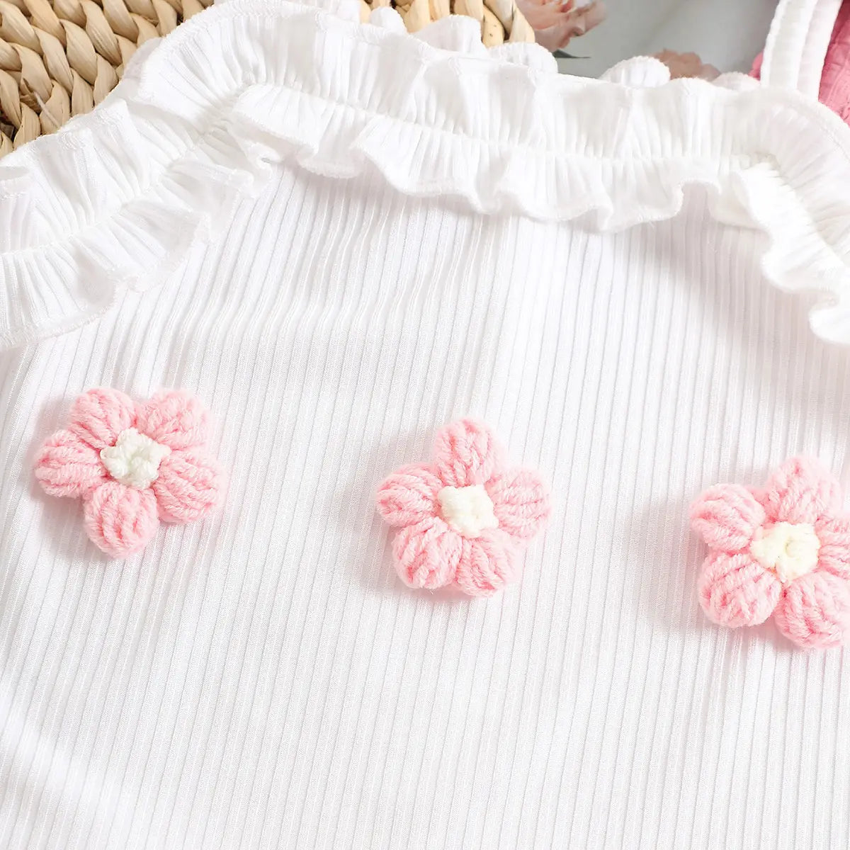 Girls Flower Applique Spaghetti Strap Top With Flared Hem Pants Sets Sets