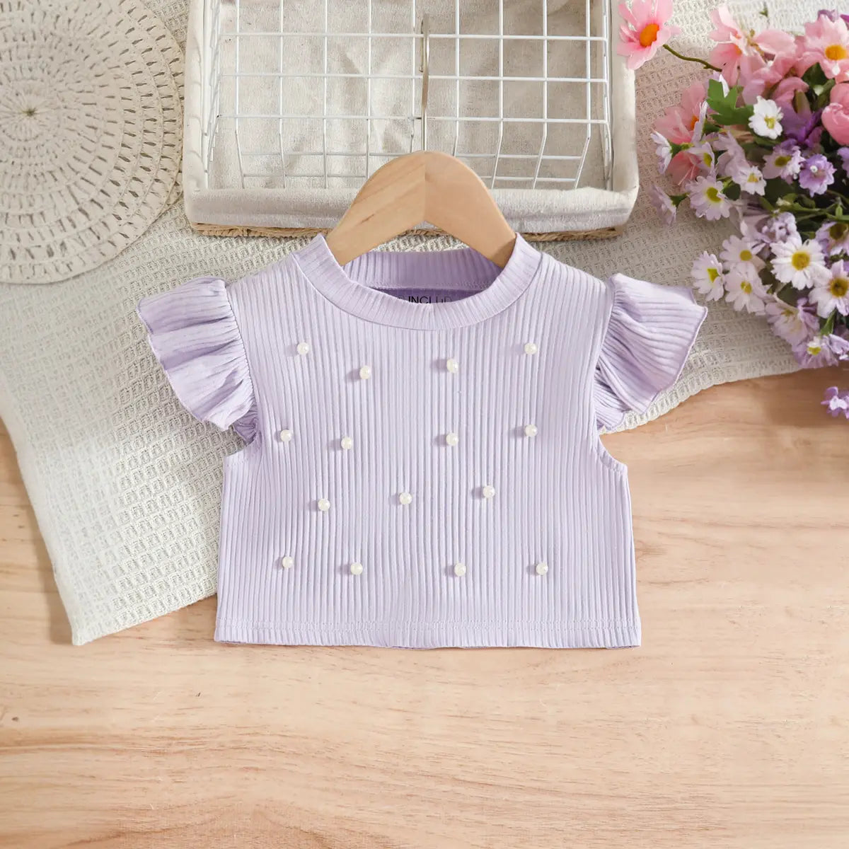 Girls Purple Pearl-Embellished Top With Tiered Tulle Tutu Skirt Sets Sets