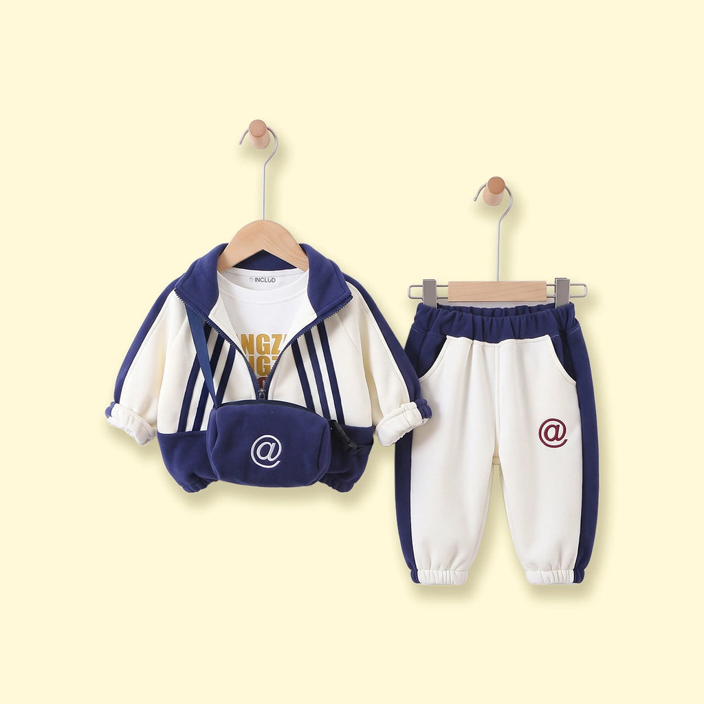 Boys Navy Blue Striped Jacket & Joggers With T-Shirt Sets 3 pc. Sets Navy Blue 1-2 Y