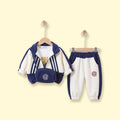 Boys Navy Blue Striped Jacket & Joggers With T-Shirt Sets 3 pc. Sets Navy Blue 1-2 Y