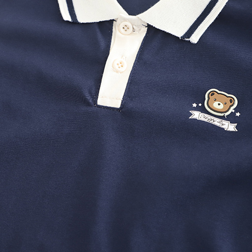 Boys Navy Blue Color-blocked Short Sleeves Polo T-Shirt With Shorts Set 2 pc. Sets