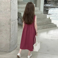 Girls Maroon Zip Front A-line Midi Dress Casual Dresses