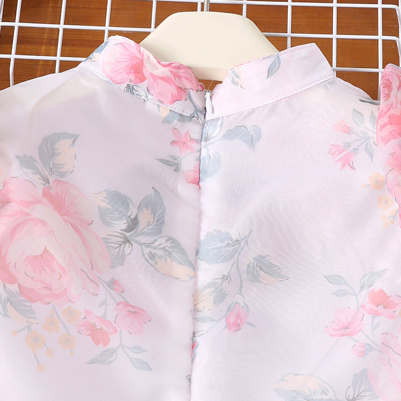 Girls Pink Floral Printed Semi-Casual Dress Casual Dresses