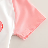Girls Pink Printed Raglan Sleeves T-Shirt With Ruffled Shorts Set 2 pc. Sets