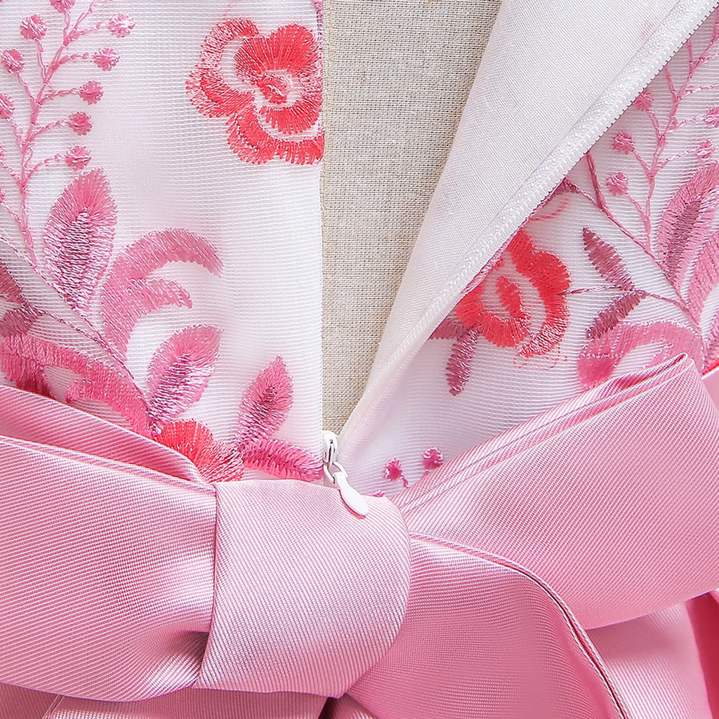 Girls Pink Embroidered Sleeveless High-Low Party Wear Dress Party Dresses