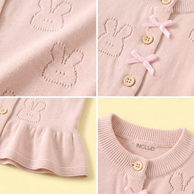 Girls Light Pink Jacquard Long Sleeve Cardigan Sweaters & Cardigans