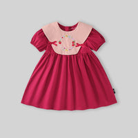 Girls Red Floral Embroidered Short Sleeve Fit & Flare Dress Casual Dresses
