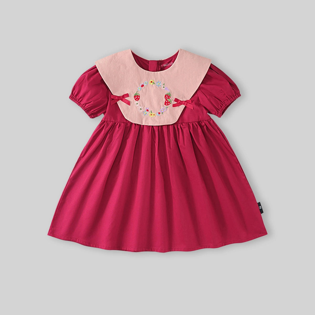 Girls Red Floral Embroidered Short Sleeve Fit & Flare Dress Casual Dresses