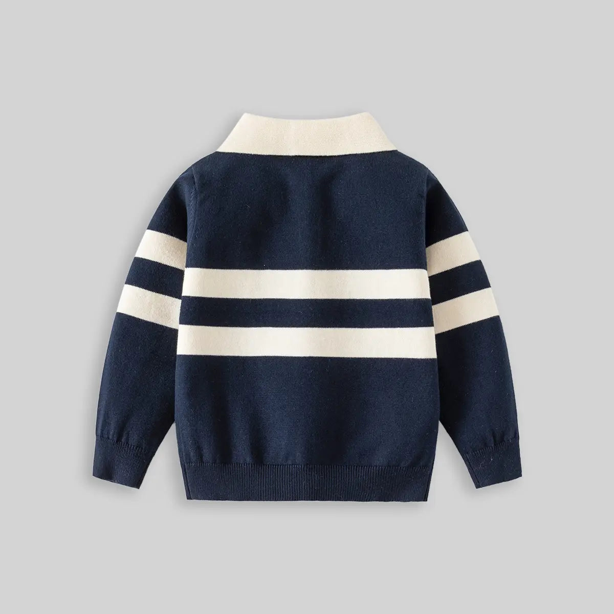Boys Dark Blue Self-Design Stripe Patterns Polo Sweater Sweaters & Cardigans