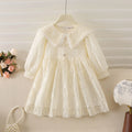 Girls Cream Floral Peter Pan Collar Fit & Flare Dress Casual Dresses Cream 1-2 Y