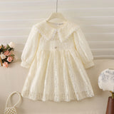 Girls Cream Floral Peter Pan Collar Fit & Flare Dress