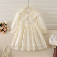 Girls Cream Floral Peter Pan Collar Fit & Flare Dress Casual Dresses Cream 1-2 Y