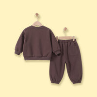 Boys Dark Brown Typographic Sweatshirt & Joggers Sets Sets