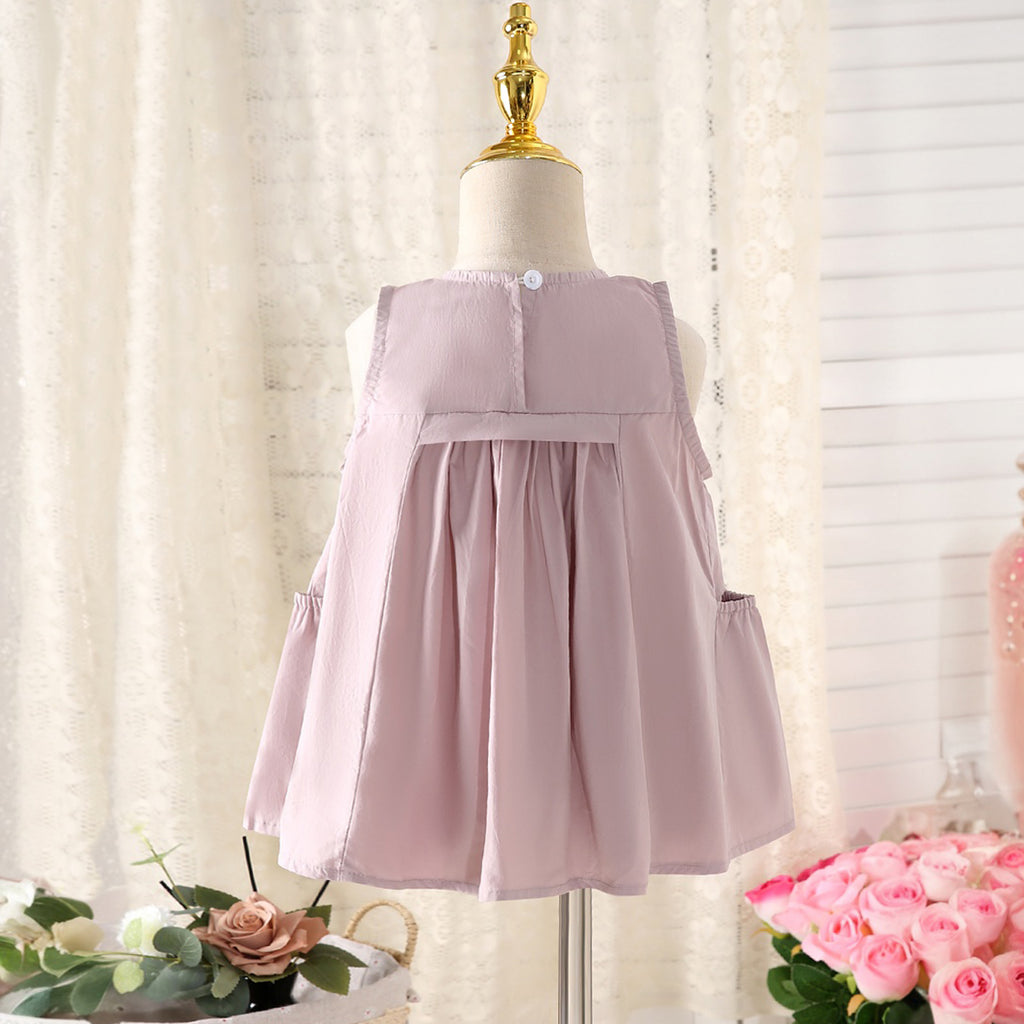 Girls Lilac Solid Summer Empire Dress Casual Dresses