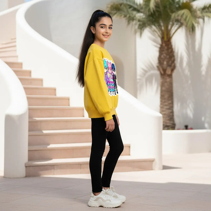 Girls Yellow K-Pop Fever Graphics Sweatshirt Sweatshirts & Hoodies